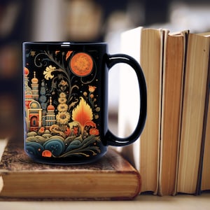 Mug fantaisie coloré Mug noir complexe Mug jardin botanique russe Mug psychédélique Mug mondes extraterrestres Mug floral fantaisiste