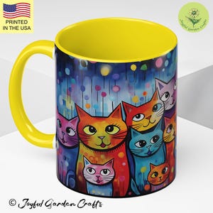 Funny Cat Coffee Mug Gift For Cat Lover Whimsical Art Tea Cup For Cat Lady Unique Gift Cute Coffee Mug Colorful Silly Cat Mug For Cat Owner