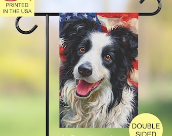 Patriotic Border Collie Garden Flag July 4th Dog Decor