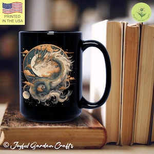 Mystic Dragon Black Mug Fantasy Coffee Cup Lunar Celestial Art Mythical Creature Gift Chinese Dragon Tea Mug Unique Gift for Dragon Lovers