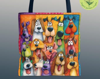 Colorful Cartoon Puppy Tote Bag Dog Lover Gift