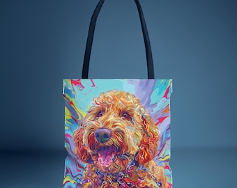Bolsa de mano colorida con diseño de Goldendoodle, regalo para amantes de los perros