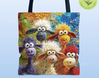 Funny Sheep Tote Bag Colorful Animal Lover Gift