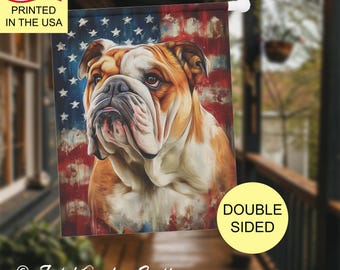 English Bulldog American Flag Garden Banner Patriotic Dog Dad Decor