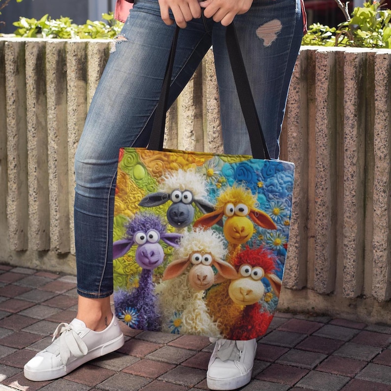 Bolsa de mano divertida de oveja, regalo colorido para amantes de los animales imagen 4