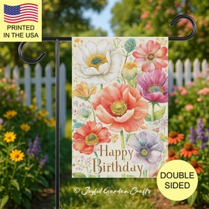 Bright Floral Birthday Garden Flag Joyful Outdoor Décor Perfect for Yard or Porch Display Happy Birthday Yard Flag with Flowers Gift Banner