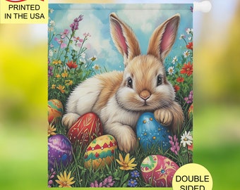Easter Garden Flag Large Easter Bunny Garden & House Banner Easter Outdoor Decor Happy Easter Yard Flag Cute Easter BunnyFlag
