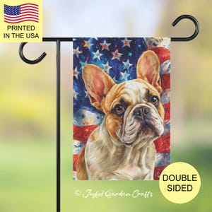Patriotic French Bulldog Yard Flag Adorable Outdoor Dog Decor for Dog Owners Cute Frenchie 4th of July Garden Flag Great for Summer Lawn