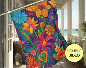 Bandera de jardín floral, decoración vibrante estilo cottagecore para el porche