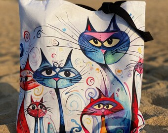 Grappige kat Tote Bag Cat cadeau voor kattenliefhebber Zomertas voor katteneigenaar Cadeau Strand Tote Leuke katten Canvas Tote Bag Canvas Artsy Gift Boho Tote Bag