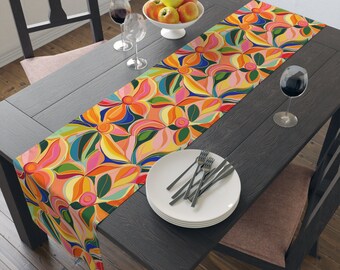 Table Runner Orange Midcentury Modern Table Runner for Wedding Centerpiece Table Cover Abstract Boho Table Tapestry Dinner Table Decor Gift
