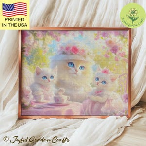Cat Tea Party Jigsaw Puzzle Cottagecore White Persian Kittens