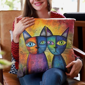 Funda de almohada con diseño de gato, ideal como regalo para amantes de los gatos, para mamá gata, funda de almohada colorida con gatos lindos y un toque alegre.