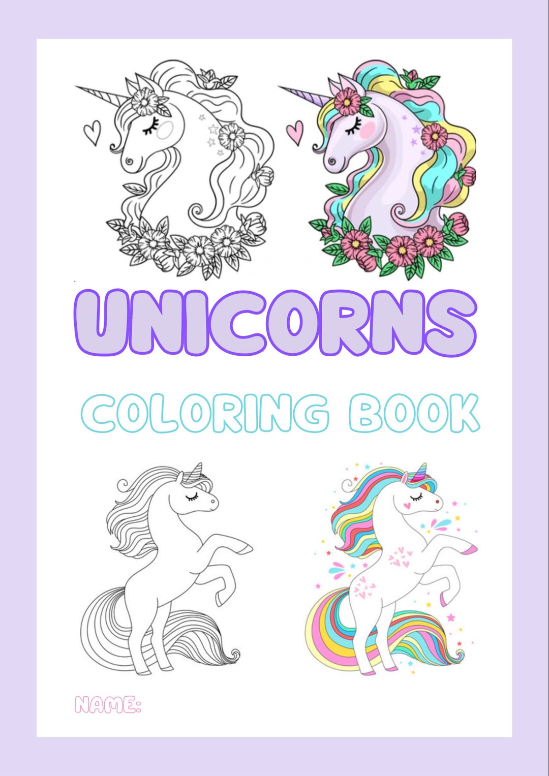 Unicorns Coloring Book Etsy