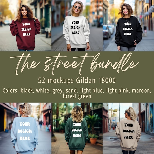 Gildan 18000 mockup street bundle ville fond femmes modèle unisexe hoodie city mock up bundle outdoor mock up nature surdimensionnée été