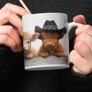 Highland Cows with Cowboy Hats Cute Cows Mug, Farm Mug