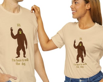 Sasquatch Bigfoot, Funny Bigfoot Shirt,  Cool Shirt, Dog Lover Mom Dad Tshirt, Unisex Jersey Short Sleeve Tee