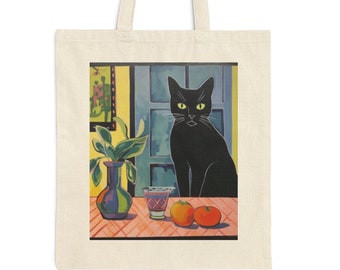 Black Cat Book Lover Gift for Cat Lover Tote Bag, Womens Gift Bag, Shoulder Bag Cotton Canvas Tote Bag