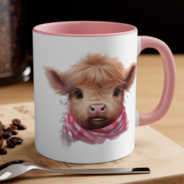 Highland Cow Baby Gift for Cow Lovers Scottish Cows with Scarf Accent Coffee Mug, Tea Mug Gift 11oz