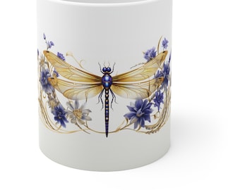 Dragonfly, Dragonfly Lover, Dragonfly Coffee Mug, Blue and gold dragonfly, Dragonfly Gifts, Dragonfly mug, Coffee mug