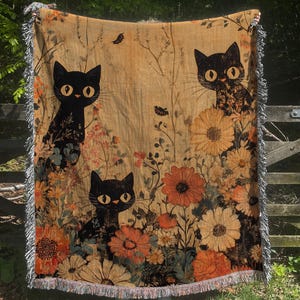 Black Cat Blanket, Cat Blanket for Cat Lovers Gift, Mew Woven Throw, Cat Theme Gift,  Cat Mom Cat Dad New Home Decor Accent,  Woven Blankets