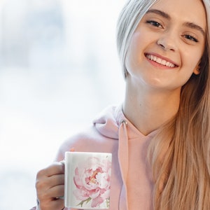 Pink Pastel Peonies, Watercolor, flowers, Gifts for mom, flower mug