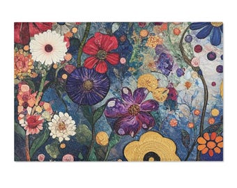 Gustav  Klimt Inspired Floral Area Rug, Vibrant Flower Design, Home Decor, Living Room Accent, Spring Gift Idea, Nature-Inspired Outdoor Rug