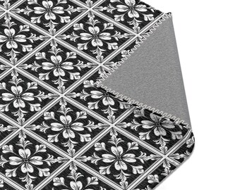 Elegant Black and White Area Rug, Floral Design for Home Decor, Living Room, Chic Area Rug, Housewarming Gift, Pattern Area Rug