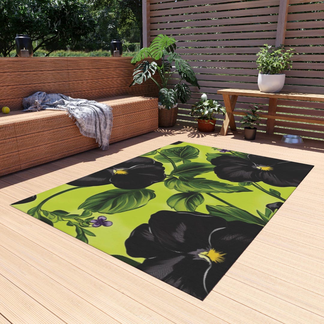 Vibrant Floral Outdoor Rug, Patio Decor, Flower Lover Gift, Pansies ...