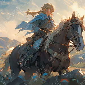 Tears of The Kingdom: Link Riding a Horse - Digital Art Wall Art Print Poster Download .PNG