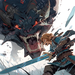 Tears of The Kingdom: Link - Dragon Defense - Digital Art Wall Art Print Poster Download .PNG
