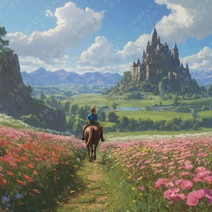 Tears of The Kingdom - Flower Fields and Castles - Digital Art Wall Art Print Poster Download .PNG