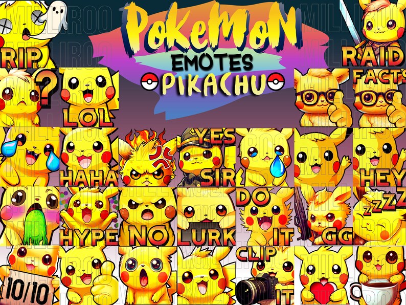 PIKACHU Pokemon Emotes BASICS Pack - Etsy