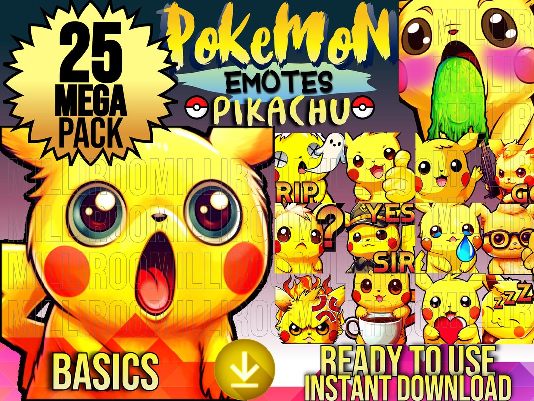 PIKACHU Pokemon Emotes - BASICS Pack - Etsy