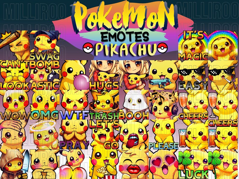 PIKACHU Pokemon Emotes - EXTRAS Pack - Etsy