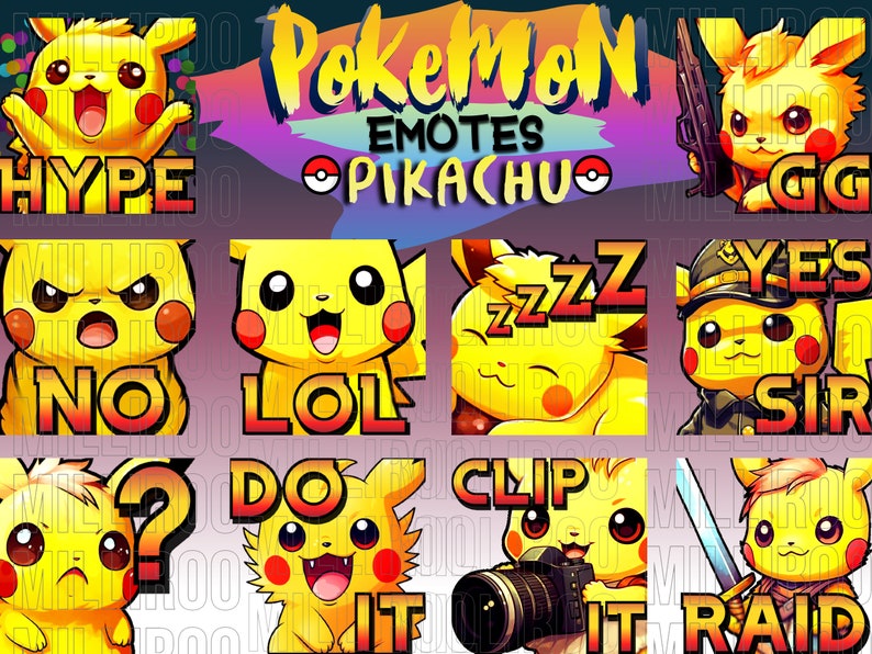 PIKACHU Pokemon Emotes - BASICS Pack - Etsy