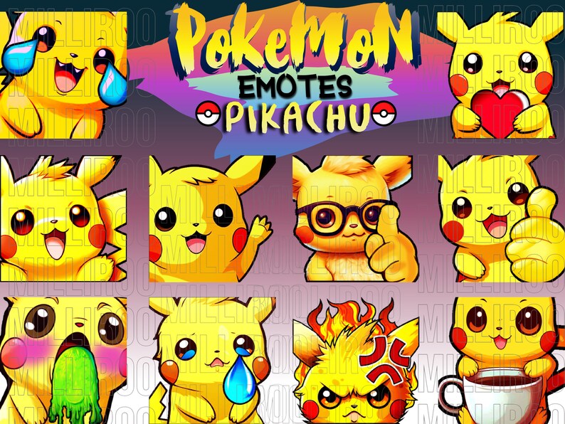 PIKACHU Pokemon Emotes - BASICS Pack - Etsy