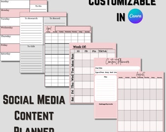 Customizable Social Media Planner, Digital Content Calendar, Printable Content Planner, Instagram Tik Tok Post Planner, Content Creation