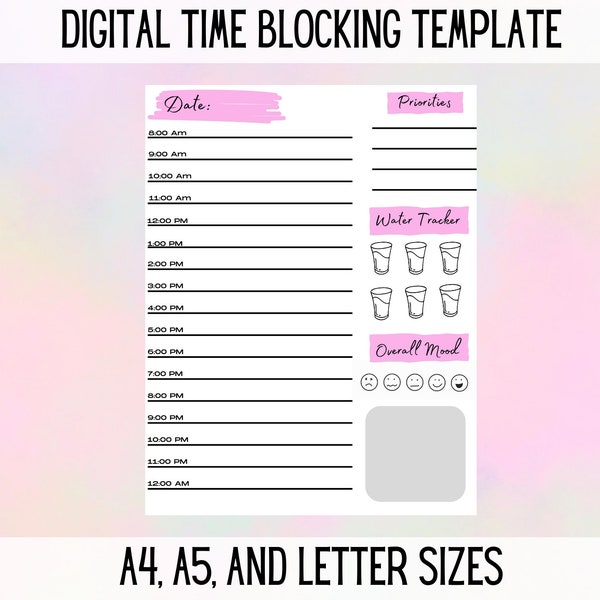 Digital Time Blocking Daily Focus Planner Template, Printable Planner Sheet, Daily Planner, Daily To Do List, Daily Planner