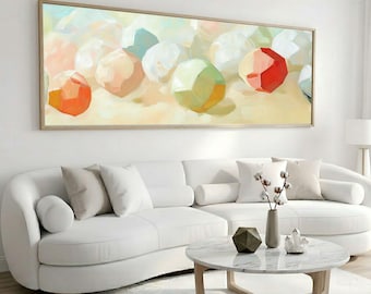 Pastel Soccer Ball Still Life Canvas, Wide Sports Art for Kids Room, Panoramic Above Sofa or Playroom Wall Decor