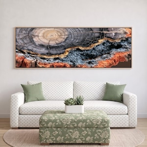 Petrified Wood Wall Art Horizontal Canvas Earth Tone Abstract Geode Extra Long Wall Decor Modern Organic Stone Texture Panoramic Artwork