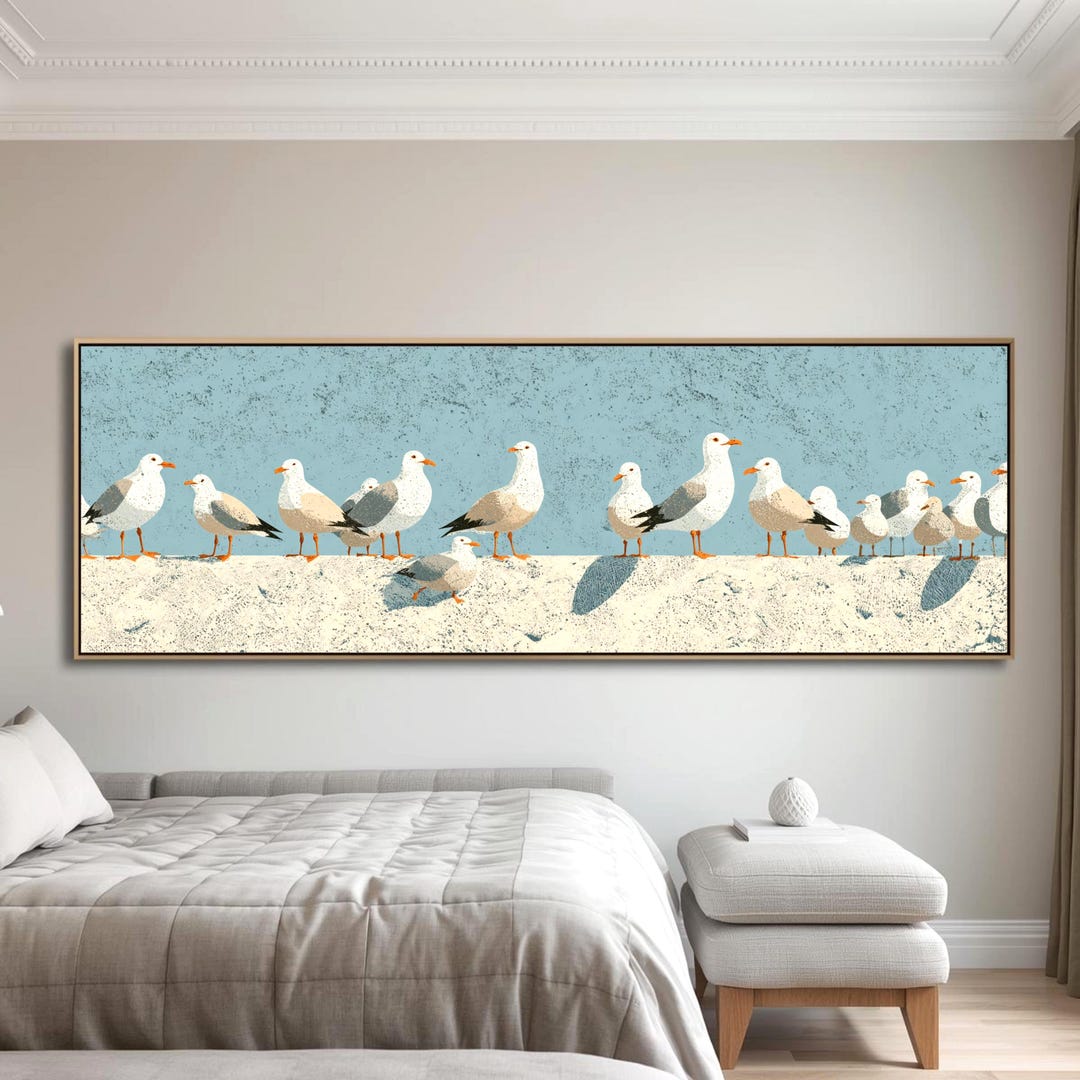 Panoramic Coastal Seagull Wall Art, Extra Wide Beach Bird Print ...