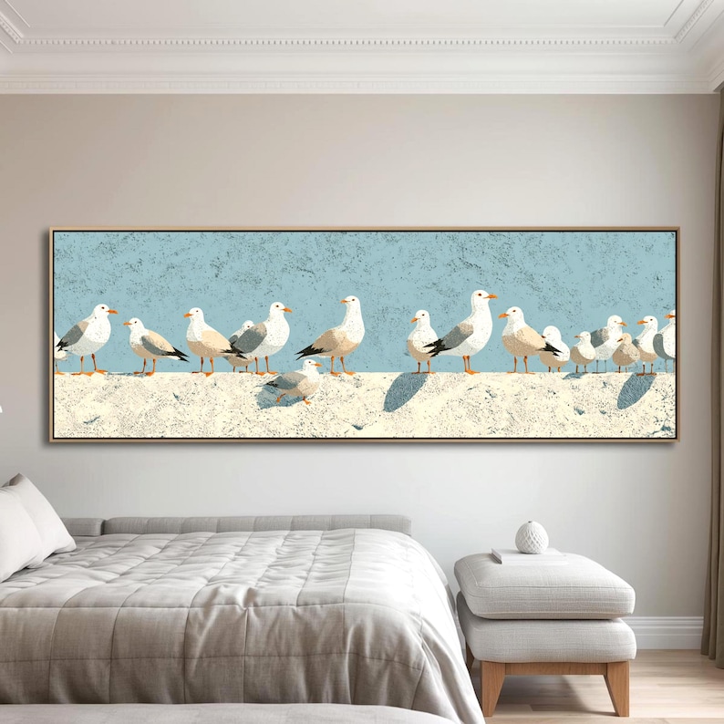 Panoramic Coastal Seagull Wall Art, Extra Wide Beach Bird Print ...