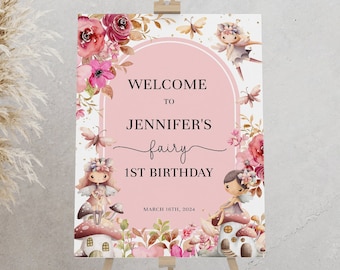 Fairy 1st Birthday Welcome Sign Template: Enchanted Garden Party (Digital Download)