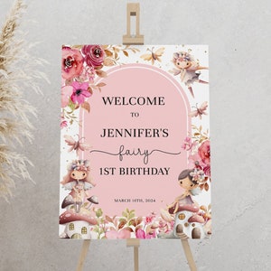 Fairy 1st Birthday Welcome Sign Template: Enchanted Garden Party (Digital Download)