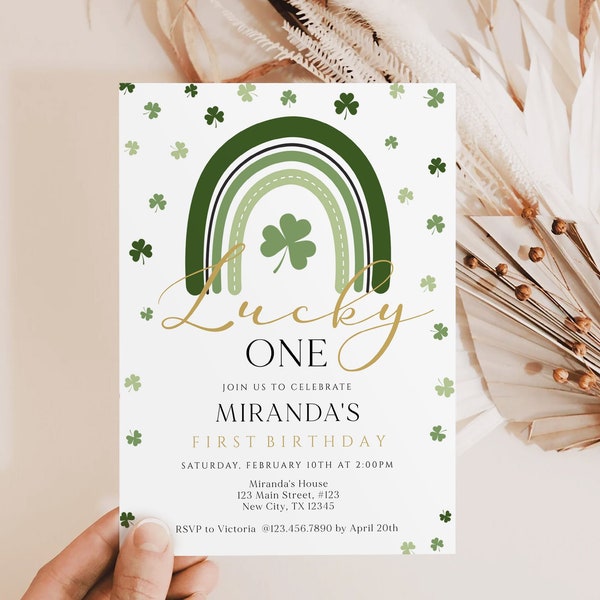 St. Patrick's Day Birthday Invitation, Lucky One First Birthday Invite, Shamrock Birthday Invitation, Lucky Charm Birthday, Template D048