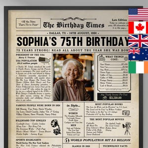 Regalo de 75 cumpleaños para mujeres y hombres, cartel de periódico de 75 cumpleaños en 1950, póster de cumpleaños de 1950, hace 75 años en 1950