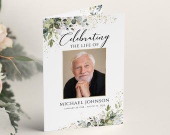 Plantilla editable de programa funerario: Celebración de la vida (Descarga digital)