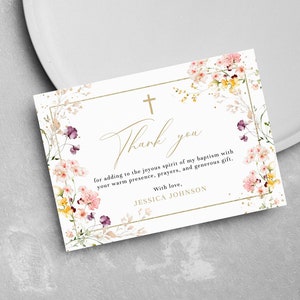 Taufe Danke Kartenvorlage, Wildblumen Danke Karte, Taufe Danke Note Printable Digital Download B007