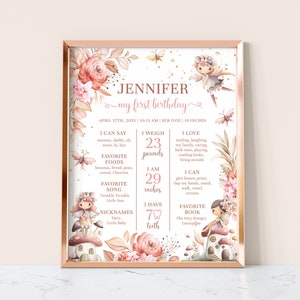 Fairy Milestone Sign First Birthday, 1st Birthday Board, Fairy Birthday Party Decorations, 1st Birthday Sign Printable Digital Template D046